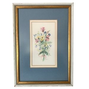 Framed Matted Lithograph Print “Spring Flowers” Cottagecore Shabby Chic 13x9 Vtg